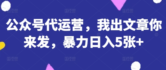 公众号代运营，我出文章你来发，暴力日入5张+【揭秘】-寻风互联