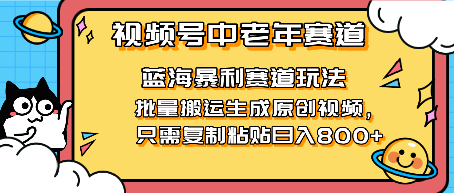 （14314期）2025视频号中老年短视频蓝海暴利风口！复制粘贴搬运视频单日赚800+，无...-寻风互联